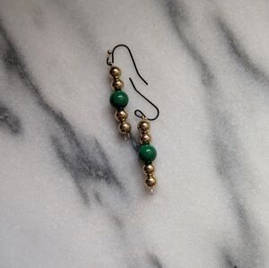 Handcrafted Elegant Green and Gold Beaded Earrings